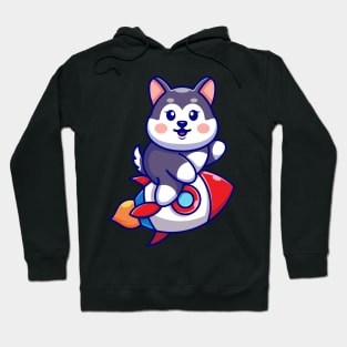 Cute husky riding rocket cartoon Hoodie